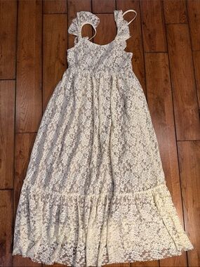 Girls' Ivory Lace Ruffle-Strap Formal Dress